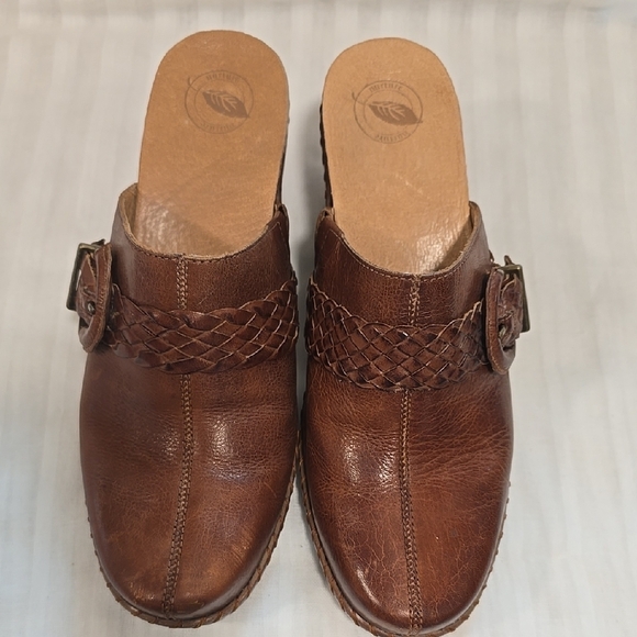 Nurture Brown Leather Clogs with Braided Detail and Buckle 8 - Picture 2 of 4